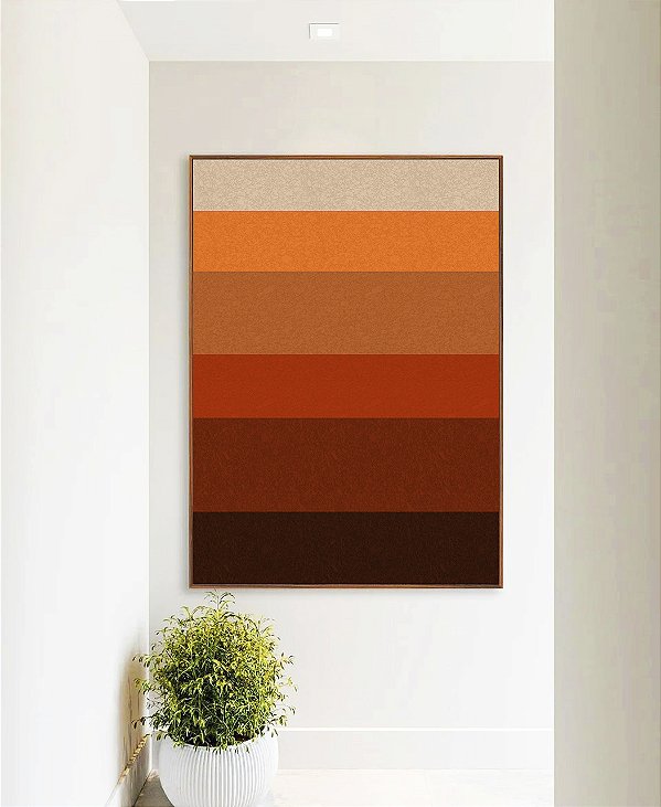 Quadro Vertical Abstrato Geométrico Degradê Marrom Laranja Canvas Moldura