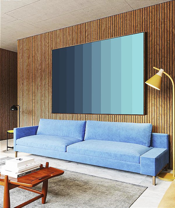 Quadro Horizontal Abstrato Degradê Geométrico Azul Turquesa Canvas Moldura