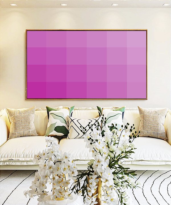 Quadro Horizontal Abstrato Degradê Geométrico Rosa Canvas Moldura