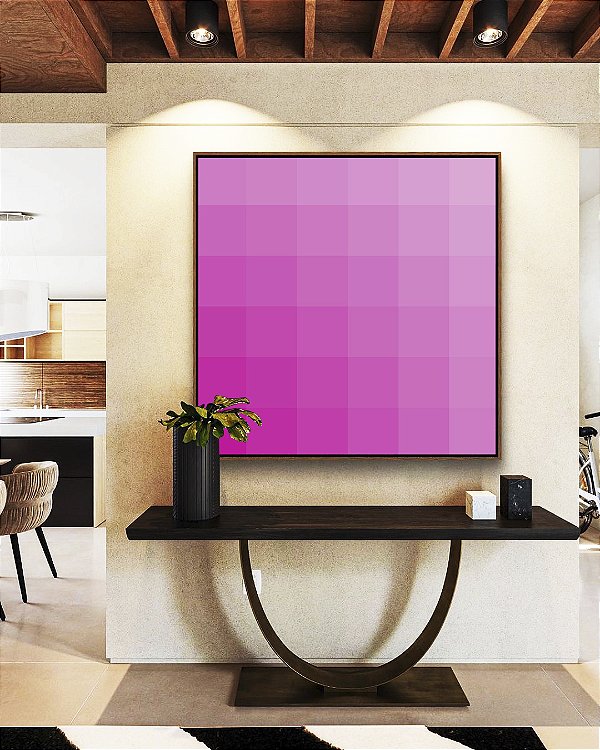 Quadro Quadrado Abstrato Degradê Geométrico Rosa Canvas Moldura