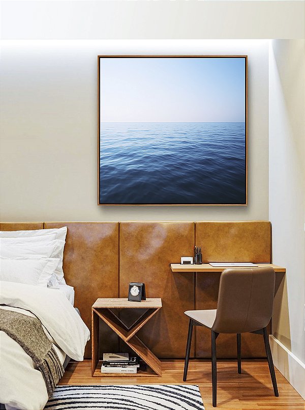 Quadro Quadrado Mar Azul Calmo e Céu Claro Natureza Canvas Moldura