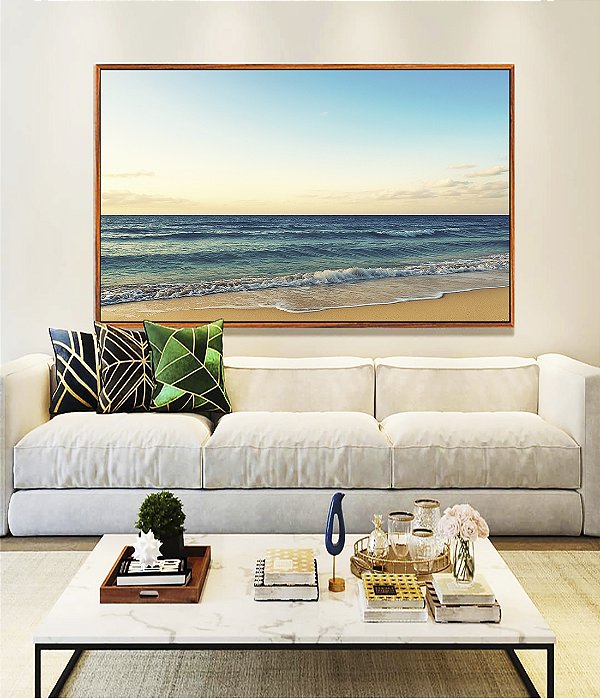 Quadro Horizontal Praia de Mar Azul Intenso e Céu Claro Natureza Canvas Moldura