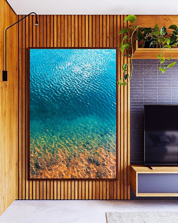 Quadro Vertical Mar Azul Pedras Texturas da Natureza Praia Canvas Moldura