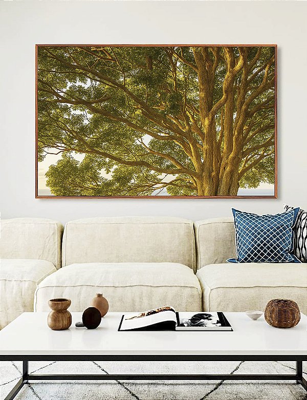 Quadro Horizontal Árvore Folhas Verdes Sol Paisagem Natureza Canvas Moldura