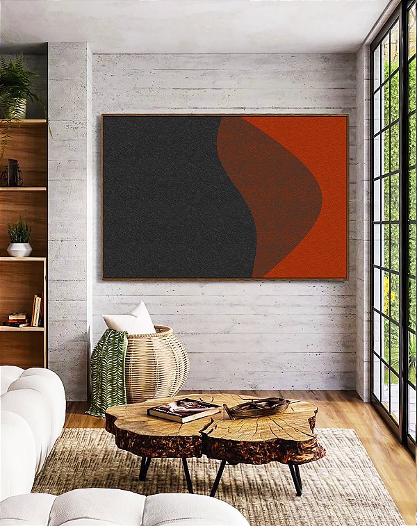 Quadro Horizontal Abstrato Preto Vermelho Telha Textura Minimalista Canvas Moldura