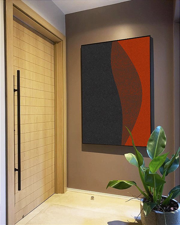 Quadro Vertical Abstrato Preto Vermelho Telha Textura Minimalista Canvas Moldura