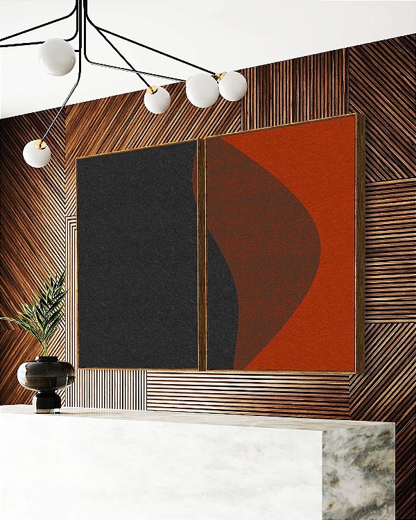 Duo de Quadros Abstrato Preto Vermelho Telha Textura Minimalista Canvas Moldura