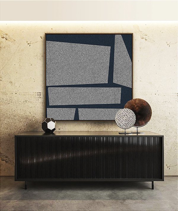 Quadro Quadrado Abstrato Cinza Azul Mosaico Minimalista Canvas Moldura