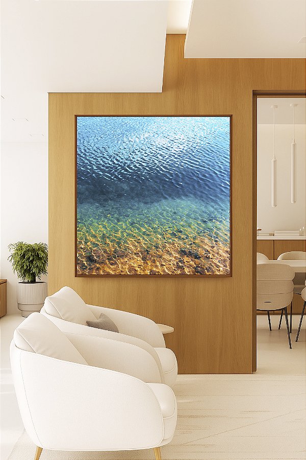 Quadro Quadrado Mar Azul Pedras Texturas da Natureza Praia Canvas Moldura