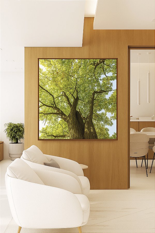 Quadro Quadrado Árvores Folhas Verdes Céu Claro Paisagem Natureza Canvas Moldura