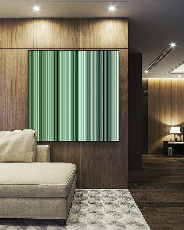 Quadro Quadrado Abstrato Degradê Listras Verde Turquesa Canvas Moldura