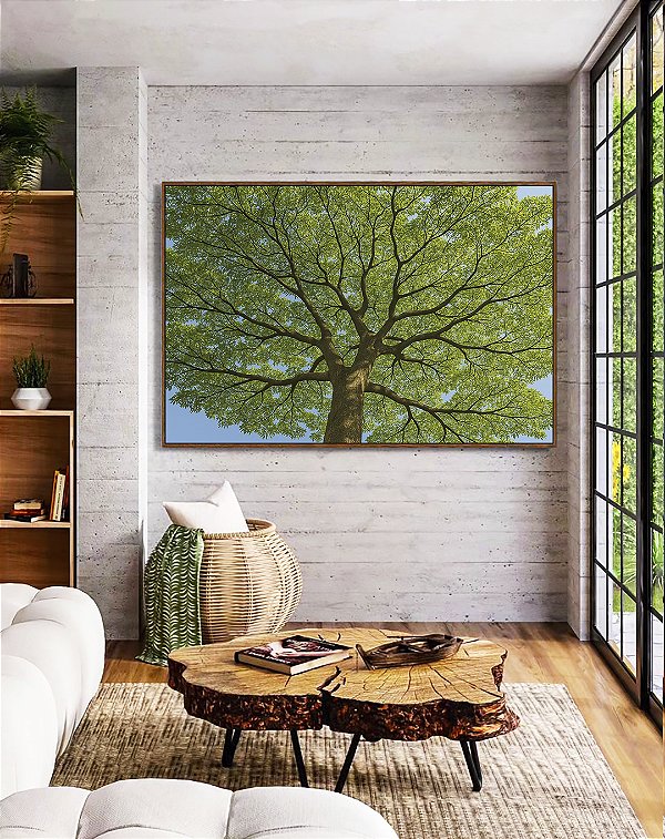 Quadro Horizontal Natureza Árvore de Folhas Verdes Paisagem Canvas Moldura