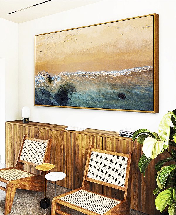 Quadro Horizontal Praia Pedras Mar Turquesa Natureza Canvas Moldura