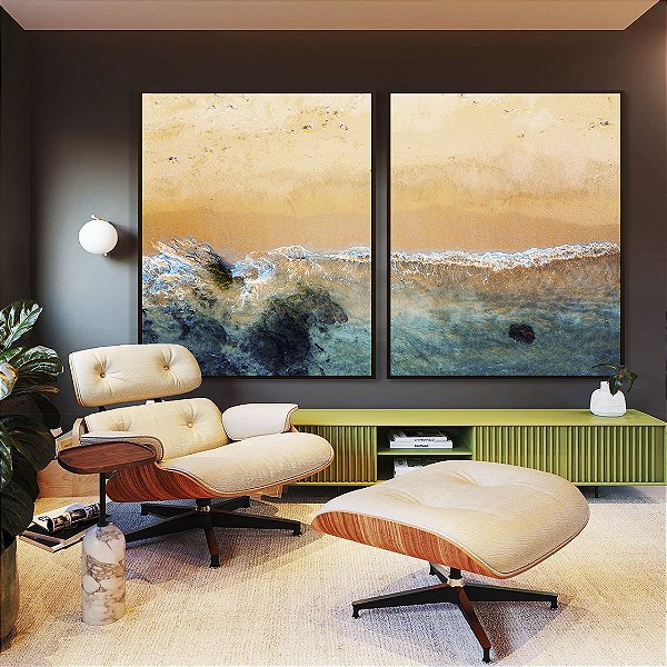 Duo de Quadros Praia Pedras Mar Turquesa Natureza Canvas Moldura