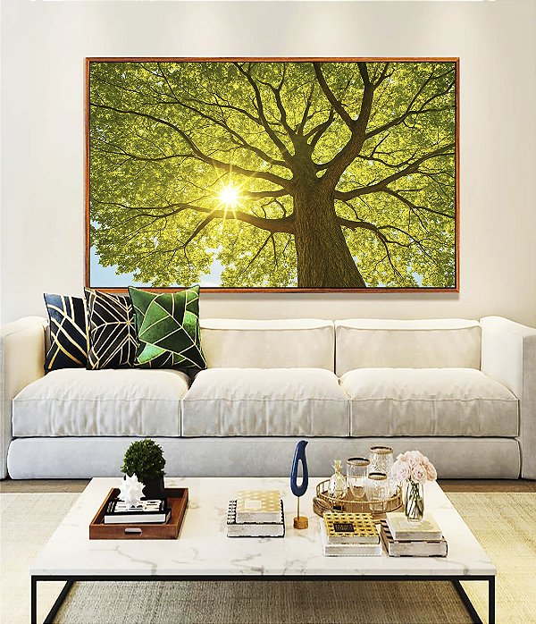 Quadro Horizontal Paisagem Copa de Árvore Sol Folhas Verdes Natureza Canvas Moldura