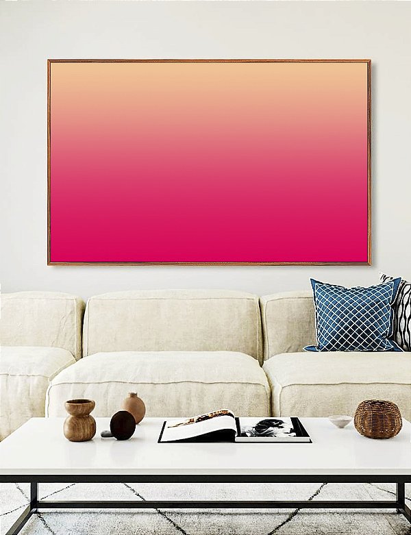 Quadro Horizontal Abstrato Degradê Rosa Marfim Canvas Moldura