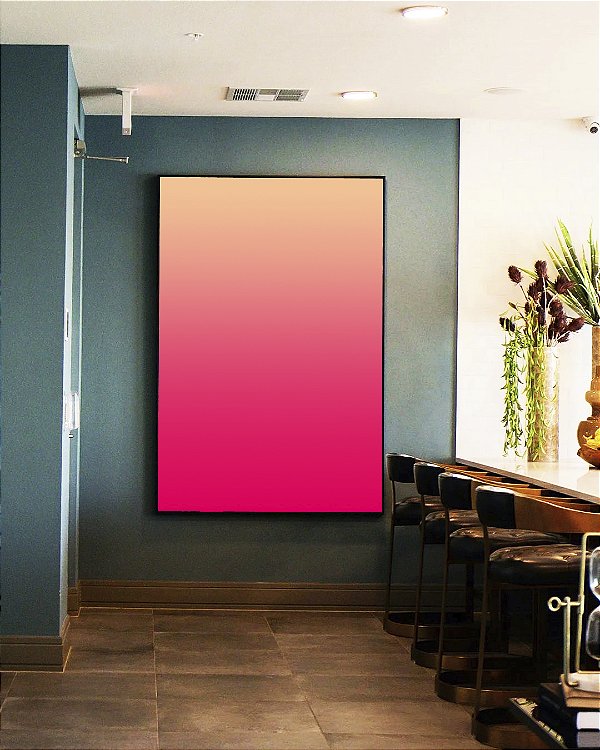 Quadro Vertical Abstrato Degradê Rosa Marfim Canvas Moldura
