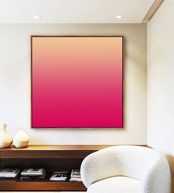 Quadro Quadrado Abstrato Degradê Rosa Marfim Canvas Moldura
