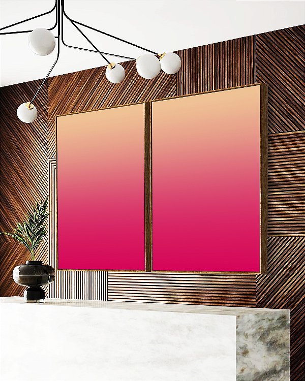 Duo de Quadros Abstrato Degradê Rosa Marfim Canvas Moldura