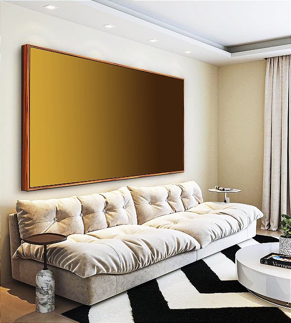 Quadro Horizontal Abstrato Degradê Amarelo Mostarda Marrom Canvas Moldura