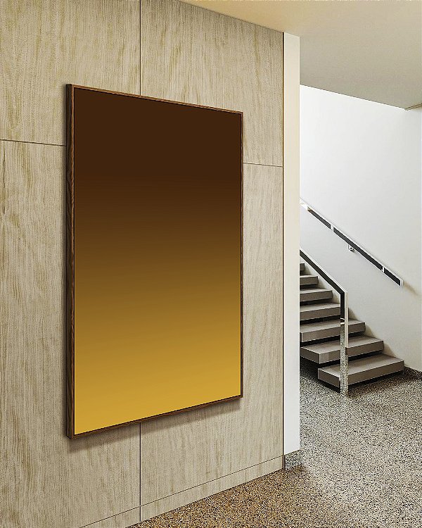 Quadro Vertical Abstrato Degradê Amarelo Mostarda Marrom Canvas Moldura