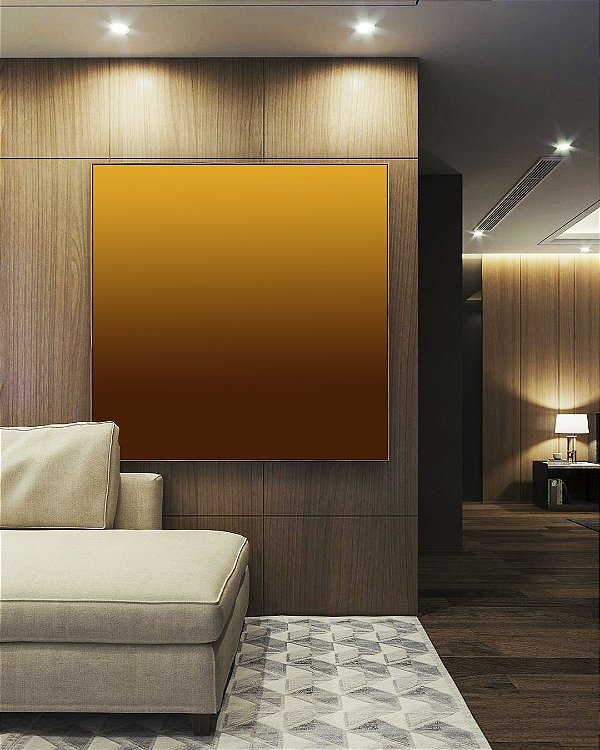 Quadro Quadrado Abstrato Degradê Amarelo Mostarda Marrom Canvas Moldura