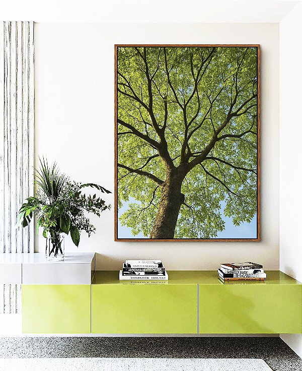 Quadro Vertical Paisagem Copa de Árvore Folhas Verdes Natureza Canvas Moldura