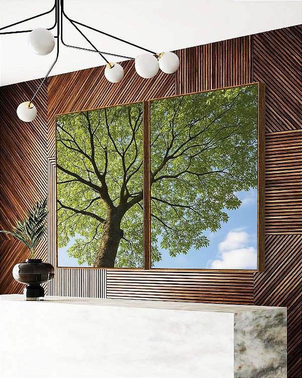 Duo de Quadros Paisagem Copa de Árvore Folhas Verdes Natureza Canvas Moldura