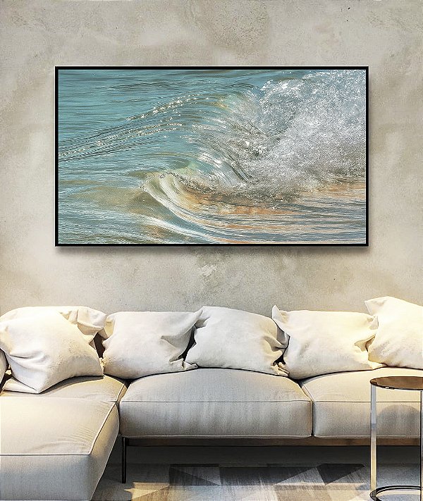 Quadro Horizontal Onda em Mar Azul Turquesa Natureza Canvas Moldura