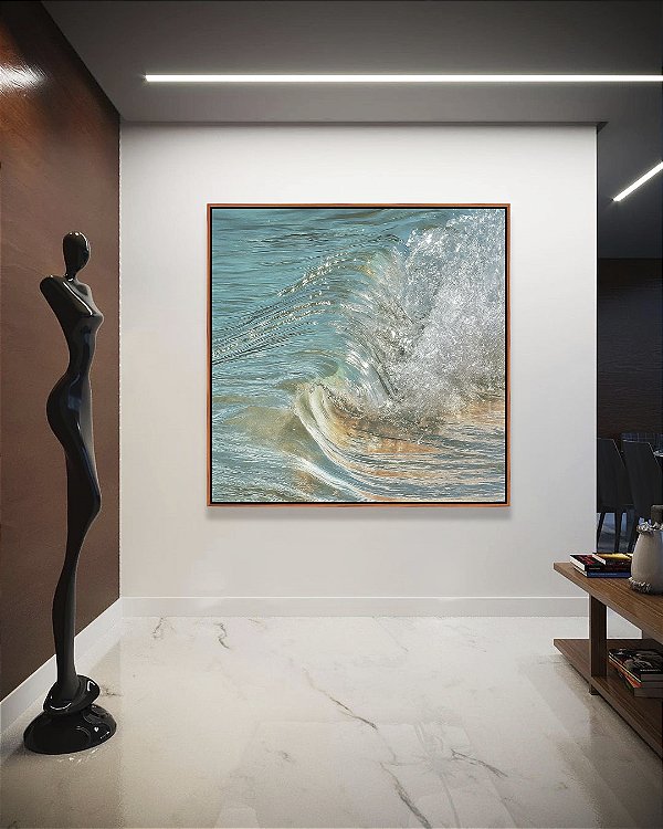Quadro Quadrado Onda em Mar Azul Turquesa Natureza Canvas Moldura
