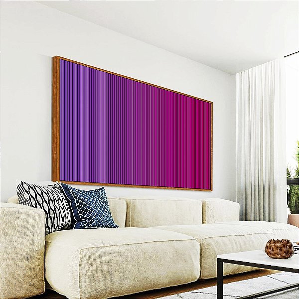 Quadro Horizontal Abstrato Degradê Listras Rosa Magenta Canvas Moldura