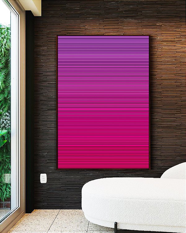 Quadro Vertical Abstrato Degradê Listras Rosa Magenta Canvas Moldura
