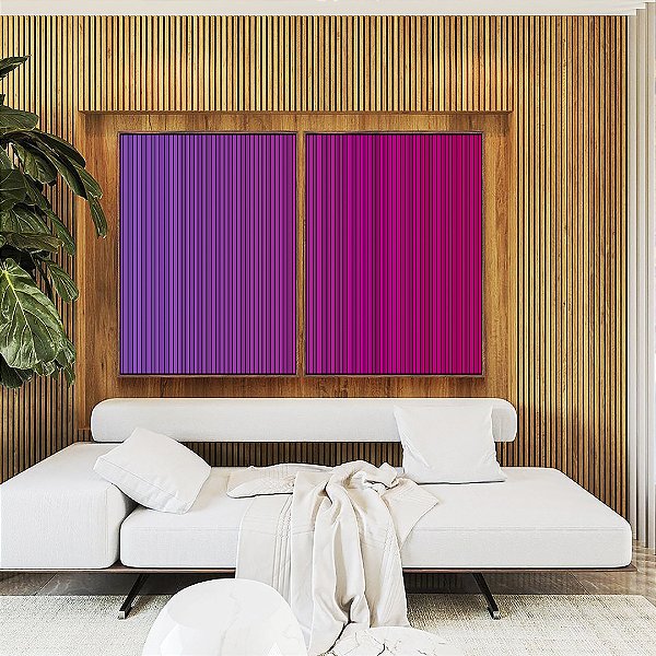 Duo de Quadros Abstrato Degradê Listras Rosa Magenta Canvas Moldura