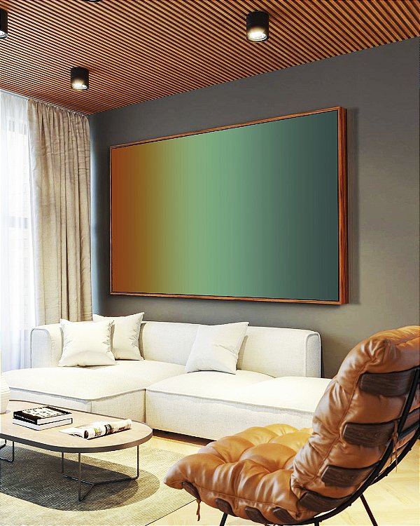 Quadro Horizontal Abstrato Degradê Terracota Verde Turquesa Canvas Moldura