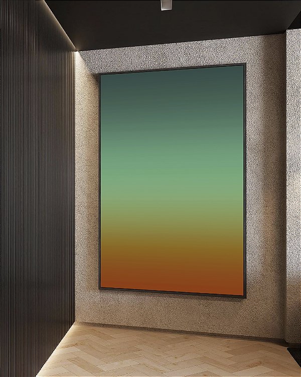 Quadro Vertical Abstrato Degradê Terracota Verde Turquesa Canvas Moldura