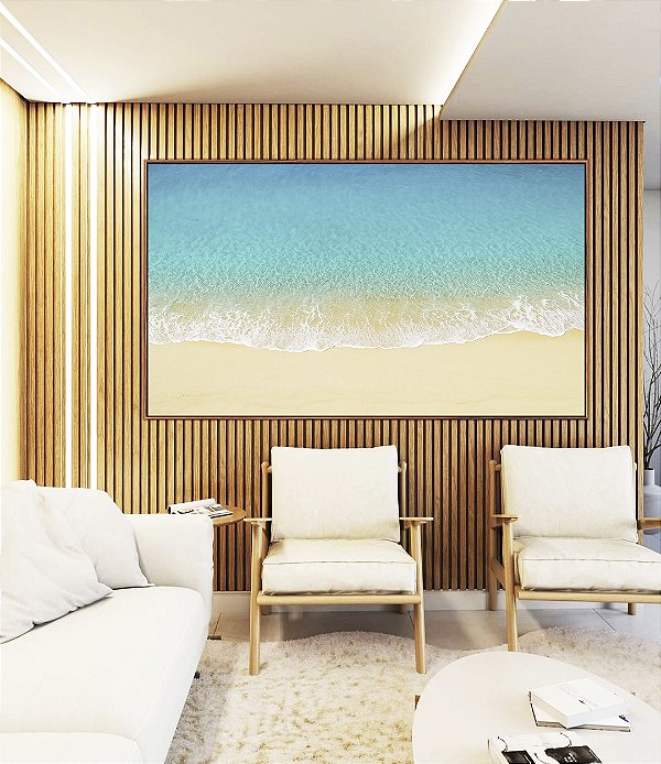 Quadro Horizontal Praia de Areia Clara Mar Azul Turquesa Natureza Canvas Moldura
