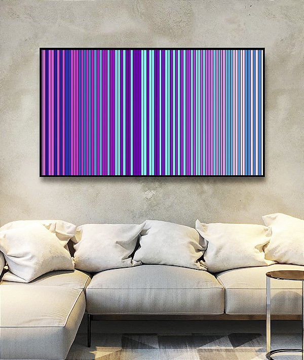 Quadro Horizontal Abstrato Degradê Lilás Roxo Rosa Azul Canvas Moldura