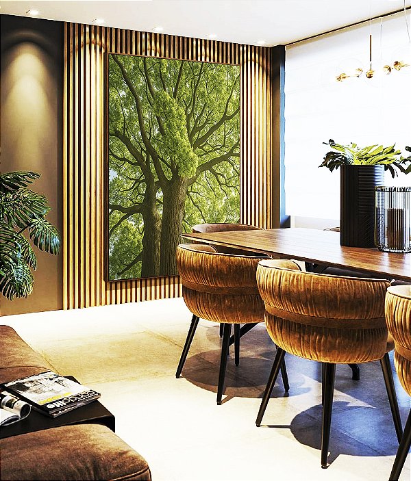 Quadro Vertical Árvores Folhas Verdes Natureza Paisagem Canvas Moldura