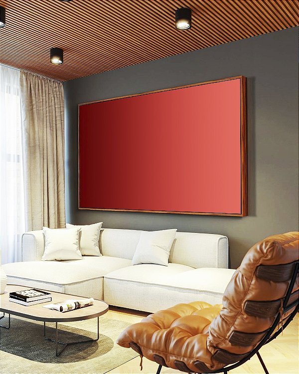 Quadro Horizontal Abstrato Degradê Coral Rosa Argila Canvas Moldura