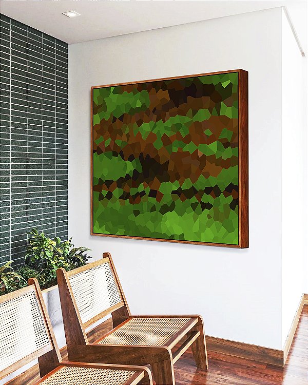 Quadro Quadrado Abstrato Mosaico Verde Marrom Canvas Moldura