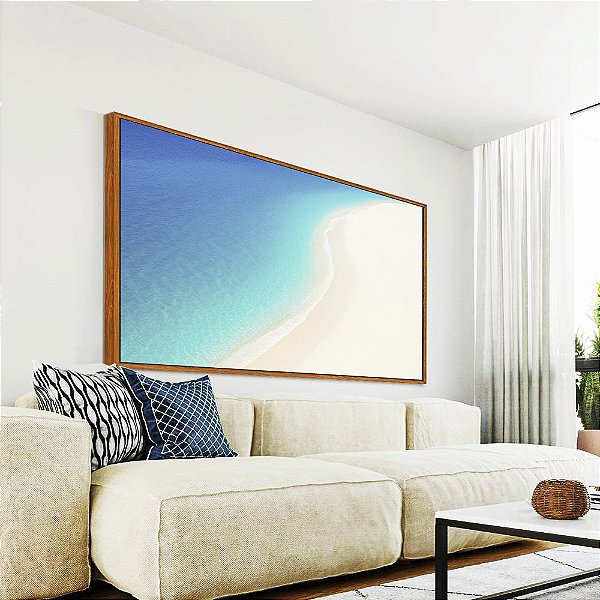 Quadro Horizontal Mar Calmo Azul e Praia de Areia Branca Natureza Canvas Moldura