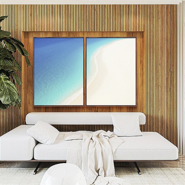 Duo de Quadros Mar Calmo Azul e Praia de Areia Branca Natureza Canvas Moldura