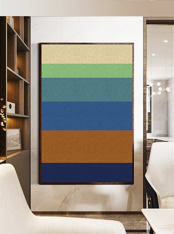 Quadro Vertical Abstrato Listras Azul Turquesa Laranja Canvas Moldura