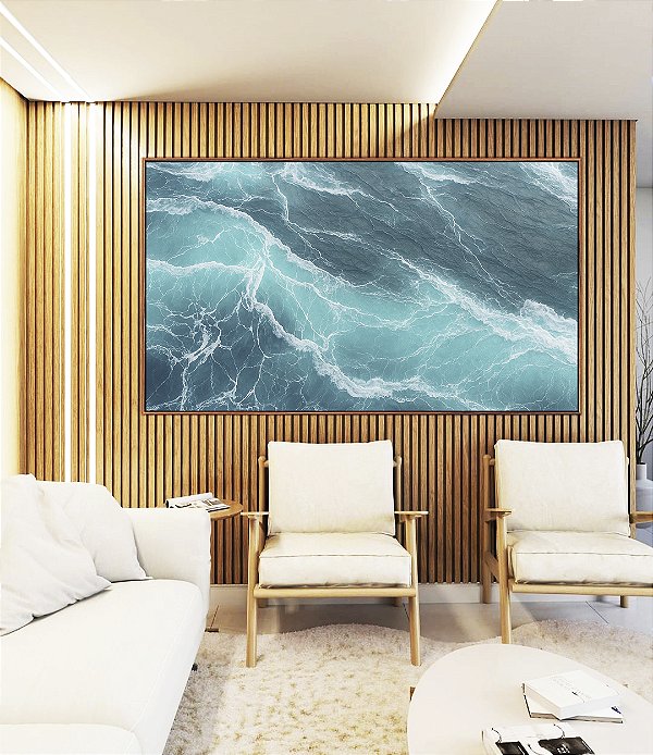Quadro Horizontal Alto Mar Revolto Azul Natureza Canvas Moldura