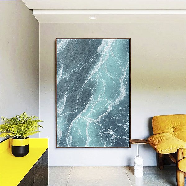 Quadro Vertical Alto Mar Revolto Azul Natureza Canvas Moldura