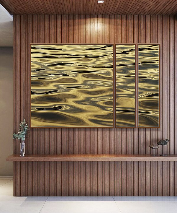 Trio de Quadros Estilizados Alto Mar Textura Natural Reflexos do Sol Natureza Canvas Moldura