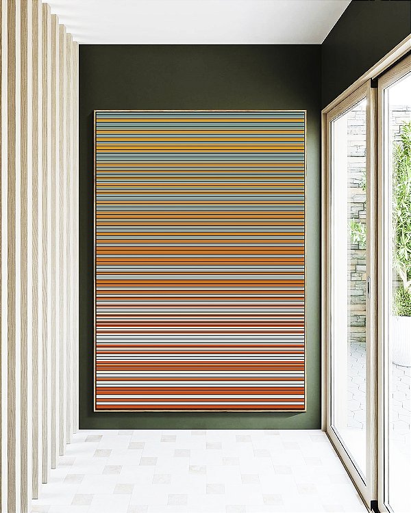 Quadro Vertical Abstrato Listras Laranja Cinza Prateado Degradê Canvas Moldura