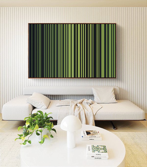Quadro Horizontal Abstrato Degradê Listras Geométrico Verde Canvas Moldura