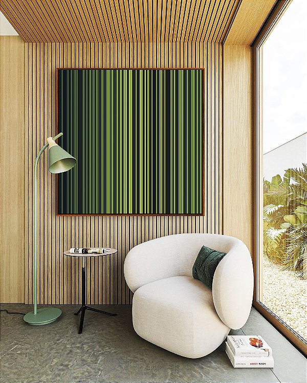 Quadro Quadrado Abstrato Degradê Listras Geométrico Verde Canvas Moldura