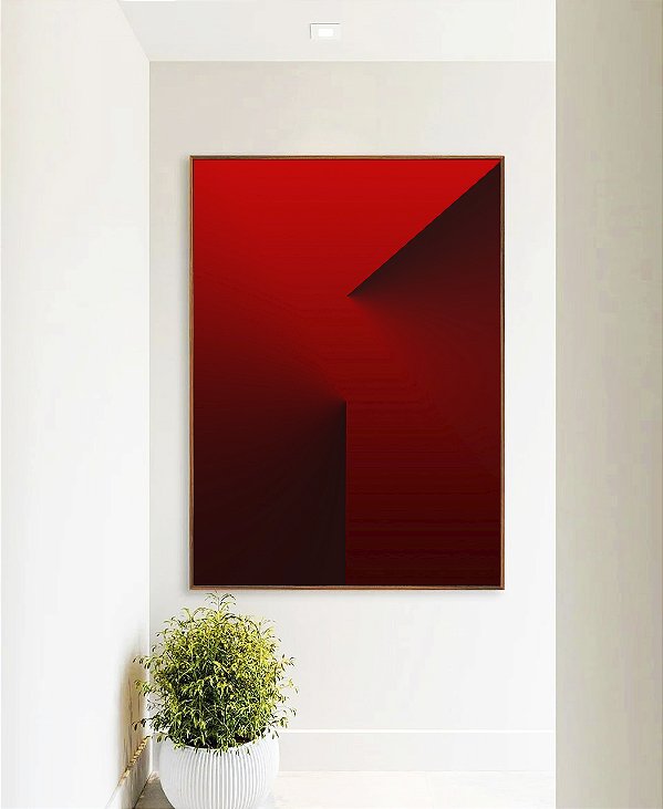 Quadro Vertical Abstrato Degradê Vermelho Vinho Efeito Canvas Moldura